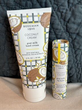 Beekman 1802 Coconut Cream Hand Cream & Lip Balm Gift Set NWT Beauty Bundle